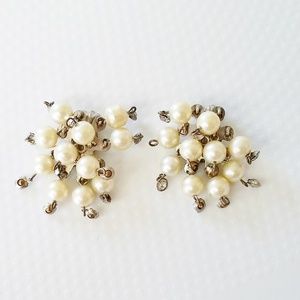 MID CENTURY Pearly White & Gold Clip-On Earrings